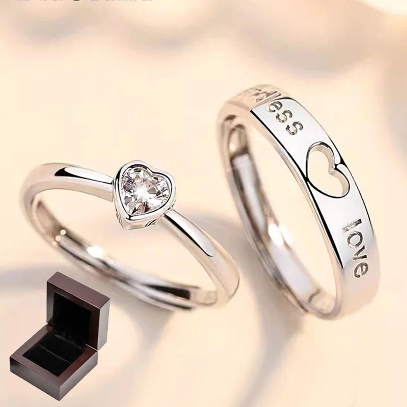 New Couple Engagement Rings 925 Sterling Silver Lovers Ring Jewelry for Propose Girlfriend Valentines Day Christmas Gifts - Lovaki
