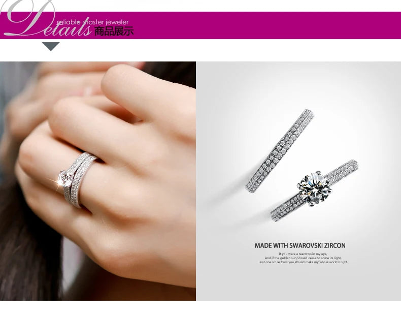 1 pair Vintage Halo 925 Sterling Silver Wedding Ring Set For Women Lady Anniversary Gift Jewelry Bulk Sell - Lovaki