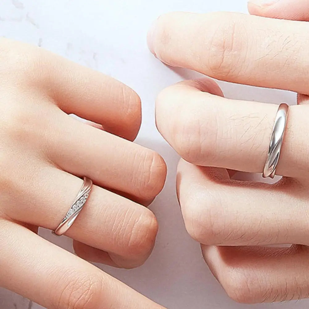 2Pcs Couple Rings For Lovers Steel Wedding Set Women Love Jewelry Silver Color Valentine's Day Anniversary Gifts - Lovaki