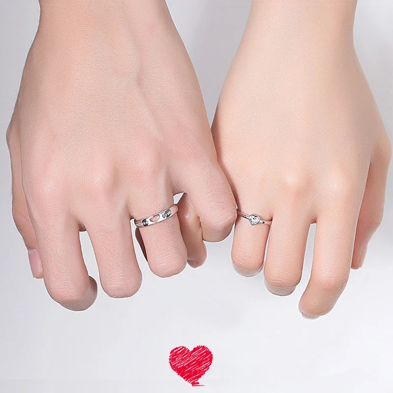 New Couple Engagement Rings 925 Sterling Silver Lovers Ring Jewelry for Propose Girlfriend Valentines Day Christmas Gifts - Lovaki