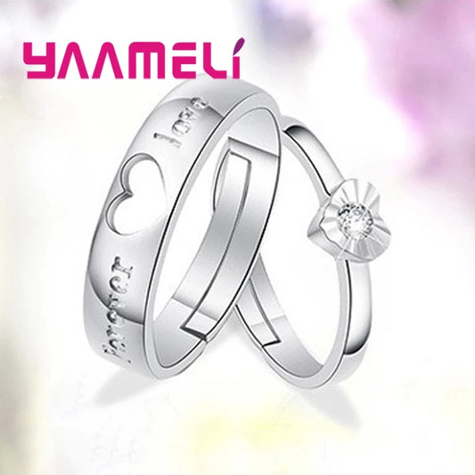 One Set Couple Bague Lover Best Gifts Silver Circle Hollow Heart Ring for Women Men Wedding Accessories Crystal Rings Jewelry - Lovaki