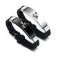 2 Pcs/Set His Queen Her King Couple Bracelet Stainless Steel Adjustable Silicone Strap Bangle Valentine's Day Gift - Lovaki