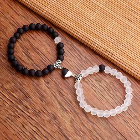 2PCS/Set Beads Couple Bracelets Natural Stone Distance Heart Magnet Bracelet For Lovers  Fashion Lovers Jewelry Gift - Lovaki