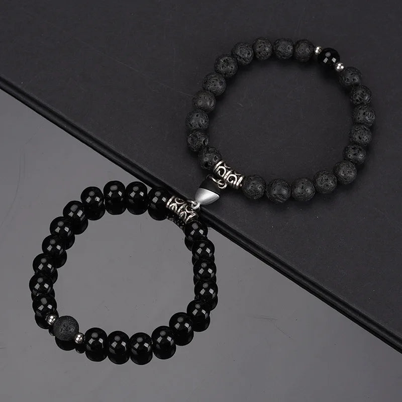 2PCS/Set Beads Couple Bracelets Natural Stone Distance Heart Magnet Bracelet For Lovers  Fashion Lovers Jewelry Gift - Lovaki