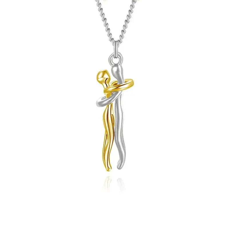 Hug Couples Pendant Necklace for Him and Her, The Tale of Two Lovers Jewelry, Affectionate Hug Necklaces Couple for Women Men - Lovaki