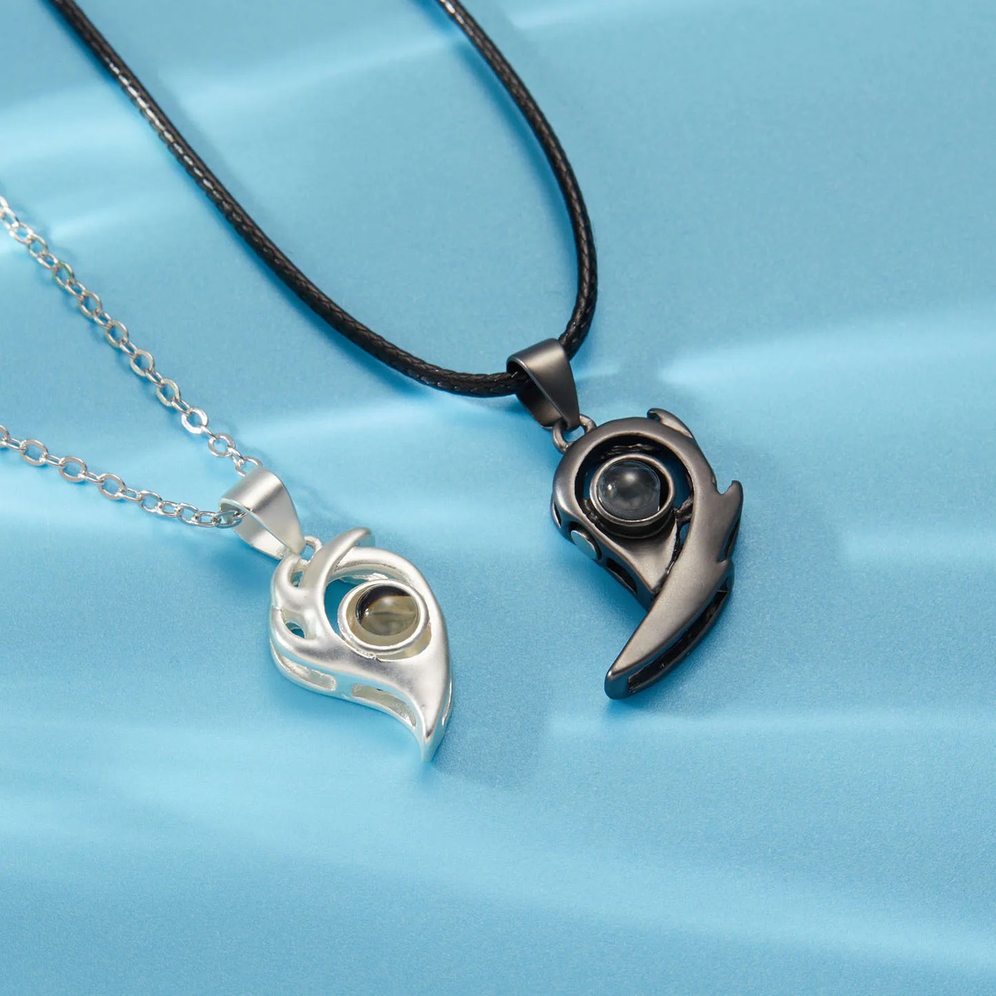 2Pc Magnetic Couple Necklace Set Distance Heart Matching Projection Pendent 100 Languages I Love You Lovers  Necklace Jewelry - Lovaki