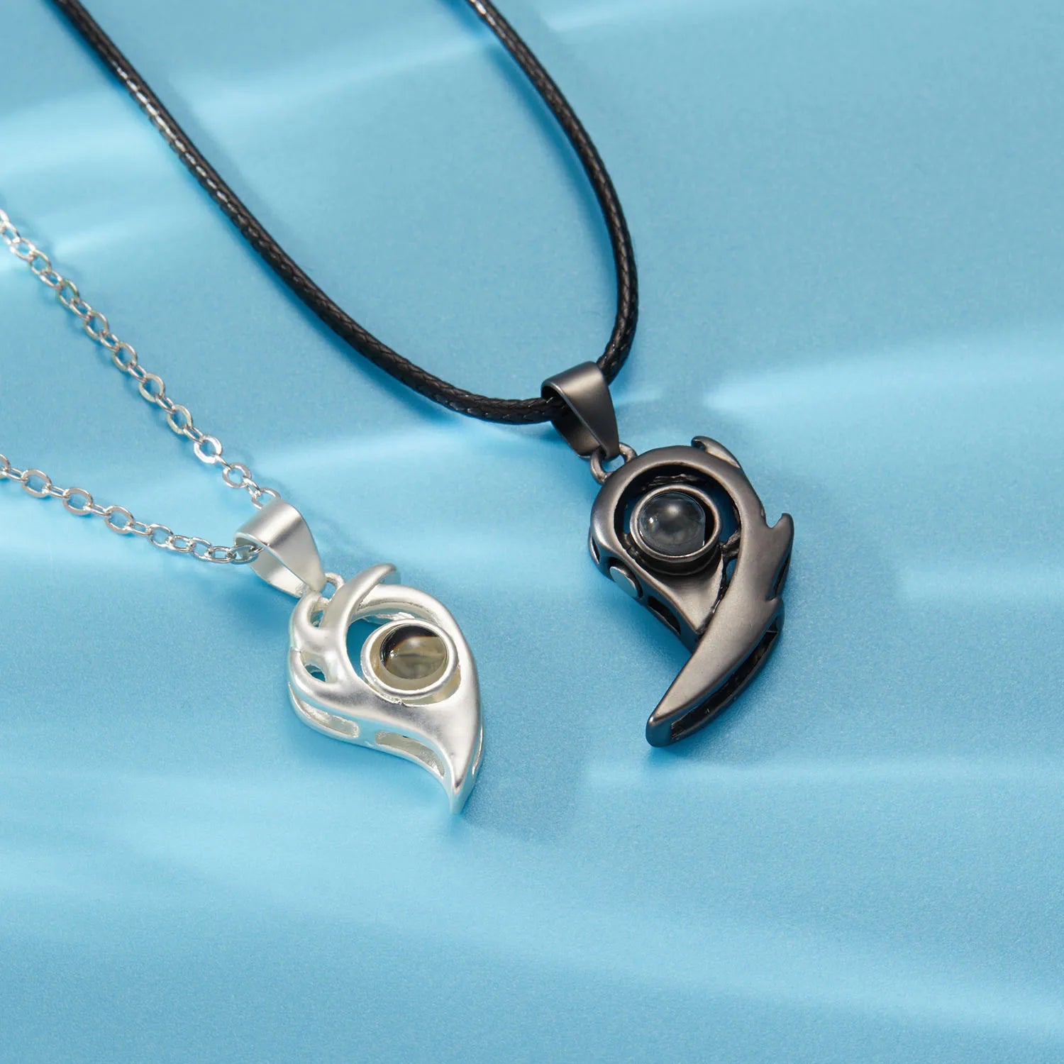 2Pc Magnetic Couple Necklace Set Distance Heart Matching Projection Pendent 100 Languages I Love You Lovers  Necklace Jewelry - Lovaki