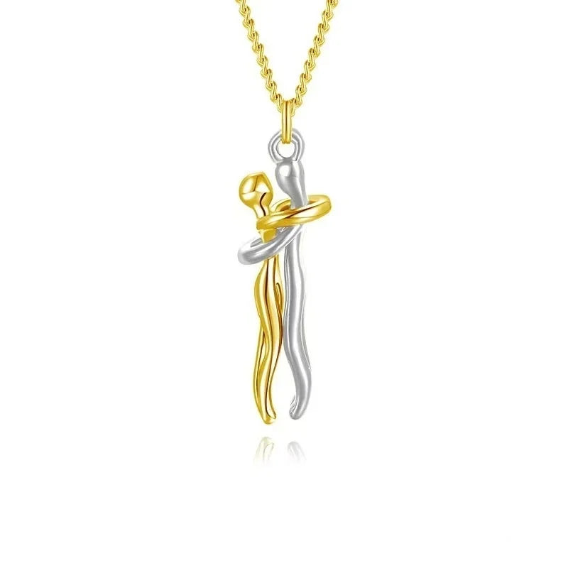 Hug Couples Pendant Necklace for Him and Her, The Tale of Two Lovers Jewelry, Affectionate Hug Necklaces Couple for Women Men - Lovaki