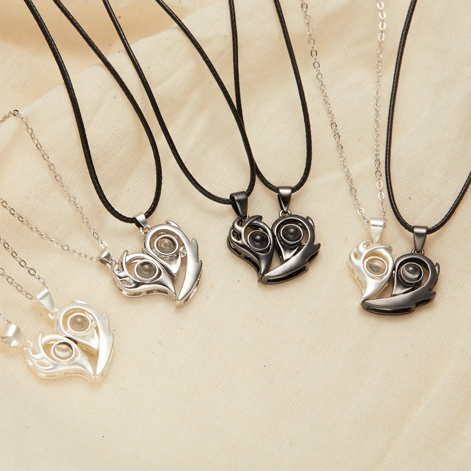 2Pc Magnetic Couple Necklace Set Distance Heart Matching Projection Pendent 100 Languages I Love You Lovers  Necklace Jewelry - Lovaki