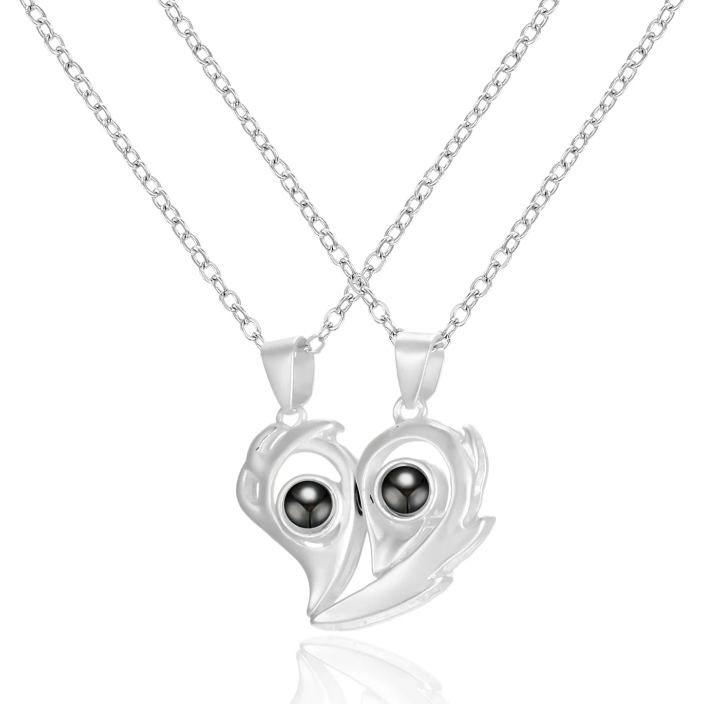 2Pc Magnetic Couple Necklace Set Distance Heart Matching Projection Pendent 100 Languages I Love You Lovers  Necklace Jewelry - Lovaki