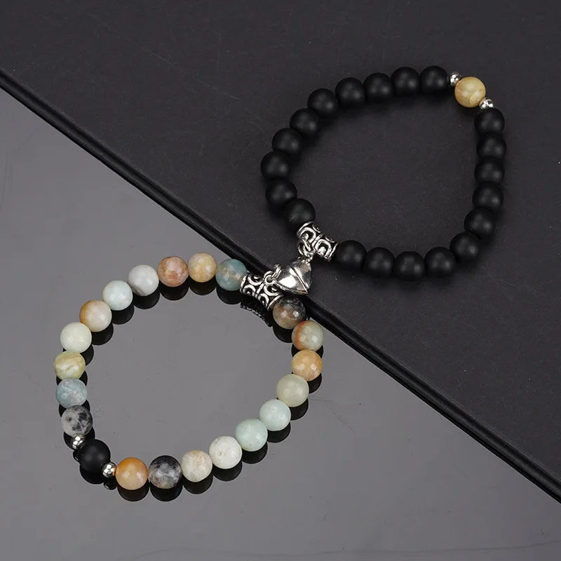 2PCS/Set Beads Couple Bracelets Natural Stone Distance Heart Magnet Bracelet For Lovers  Fashion Lovers Jewelry Gift - Lovaki