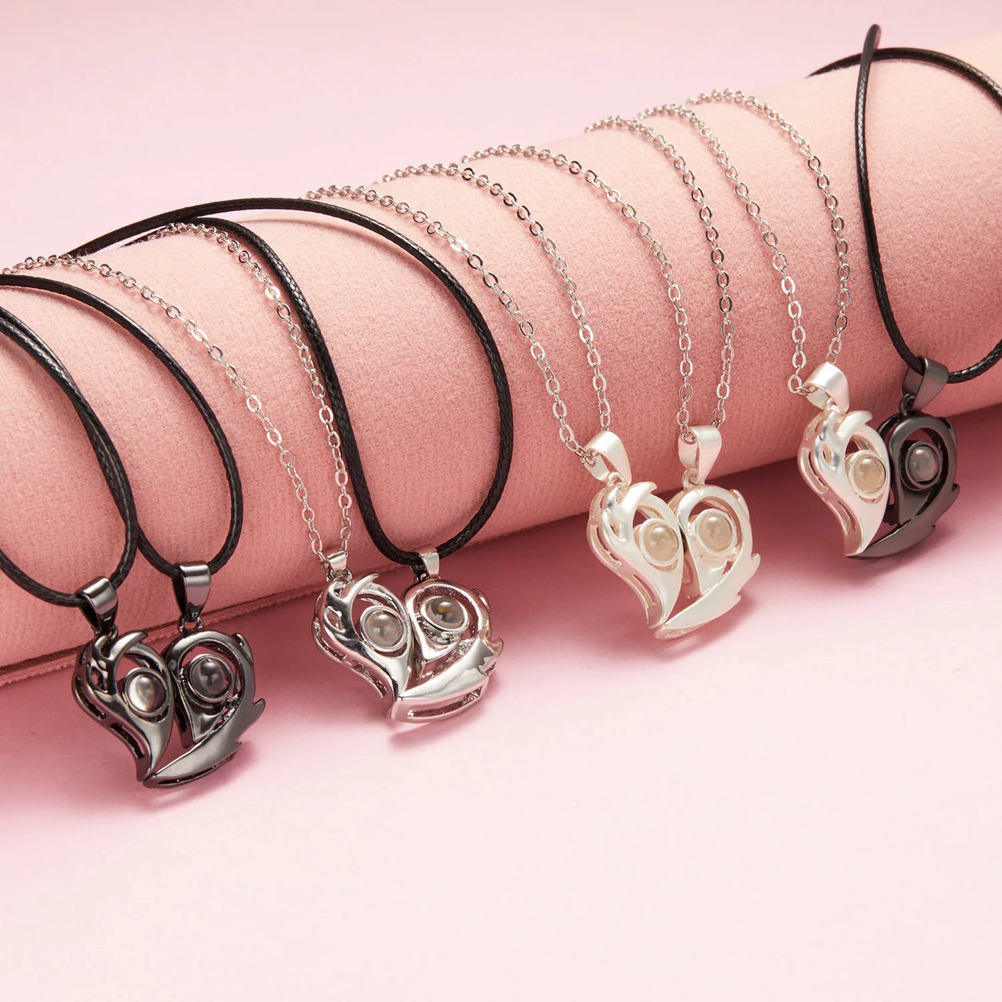 2Pc Magnetic Couple Necklace Set Distance Heart Matching Projection Pendent 100 Languages I Love You Lovers  Necklace Jewelry - Lovaki