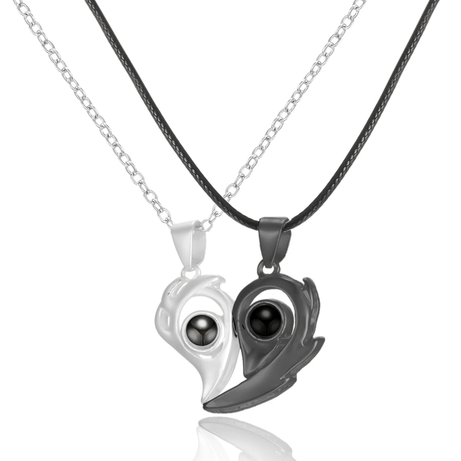 2Pc Magnetic Couple Necklace Set Distance Heart Matching Projection Pendent 100 Languages I Love You Lovers  Necklace Jewelry - Lovaki