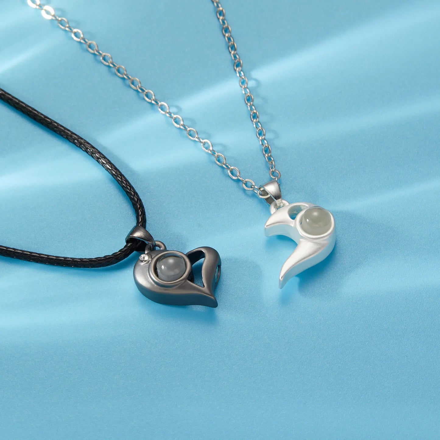 2Pc Magnetic Couple Necklace Set Distance Heart Matching Projection Pendent 100 Languages I Love You Lovers  Necklace Jewelry - Lovaki