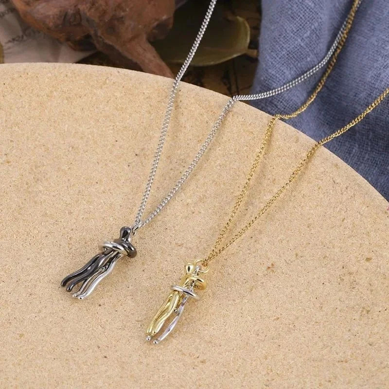 Hug Couples Pendant Necklace for Him and Her, The Tale of Two Lovers Jewelry, Affectionate Hug Necklaces Couple for Women Men - Lovaki