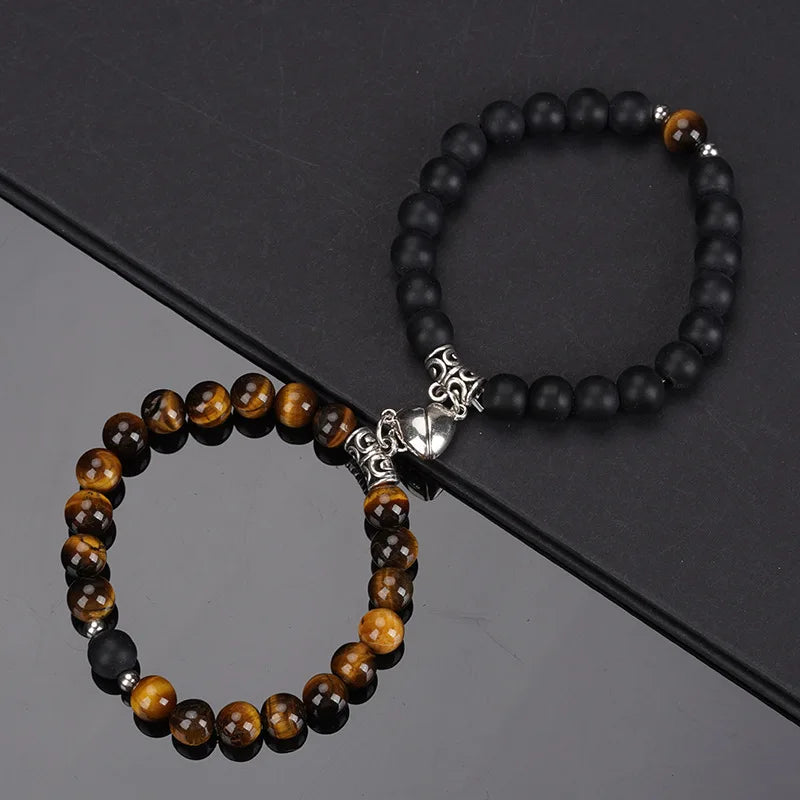 2PCS/Set Beads Couple Bracelets Natural Stone Distance Heart Magnet Bracelet For Lovers  Fashion Lovers Jewelry Gift - Lovaki