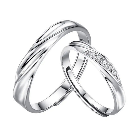 2Pcs Couple Rings For Lovers Steel Wedding Set Women Love Jewelry Silver Color Valentine's Day Anniversary Gifts - Lovaki