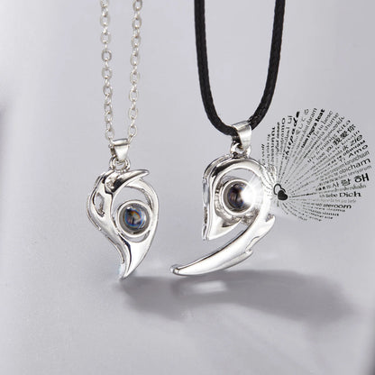 2Pc Magnetic Couple Necklace Set Distance Heart Matching Projection Pendent 100 Languages I Love You Lovers  Necklace Jewelry - Lovaki