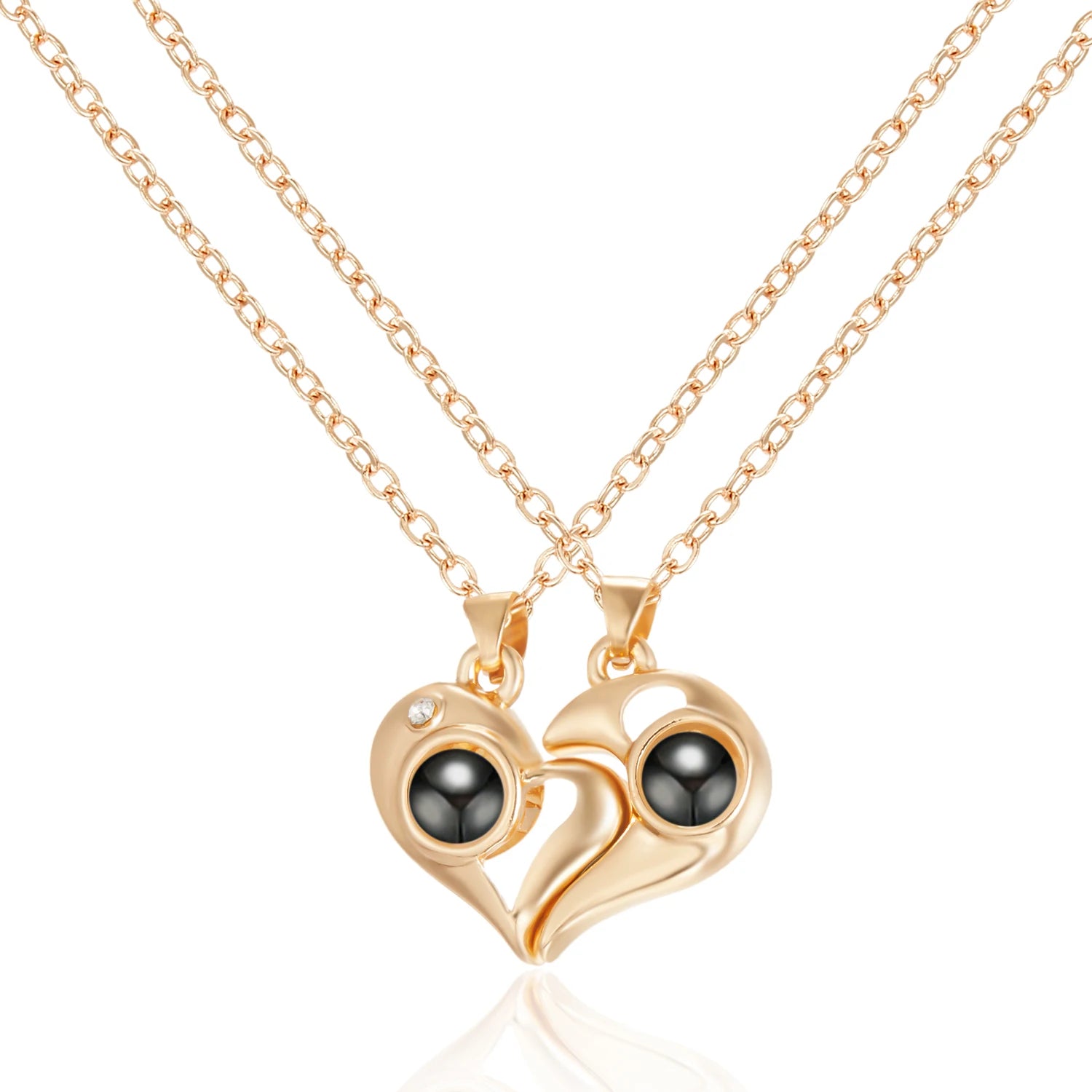 2Pc Magnetic Couple Necklace Set Distance Heart Matching Projection Pendent 100 Languages I Love You Lovers  Necklace Jewelry - Lovaki