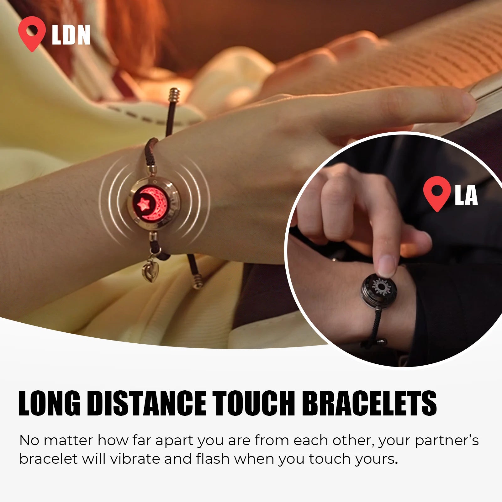 TOTWOO Long Distance Touch Bracelets for Couples, Vibration & Light up for Love Couples Bracelets | Long Distance Relationship - Lovaki