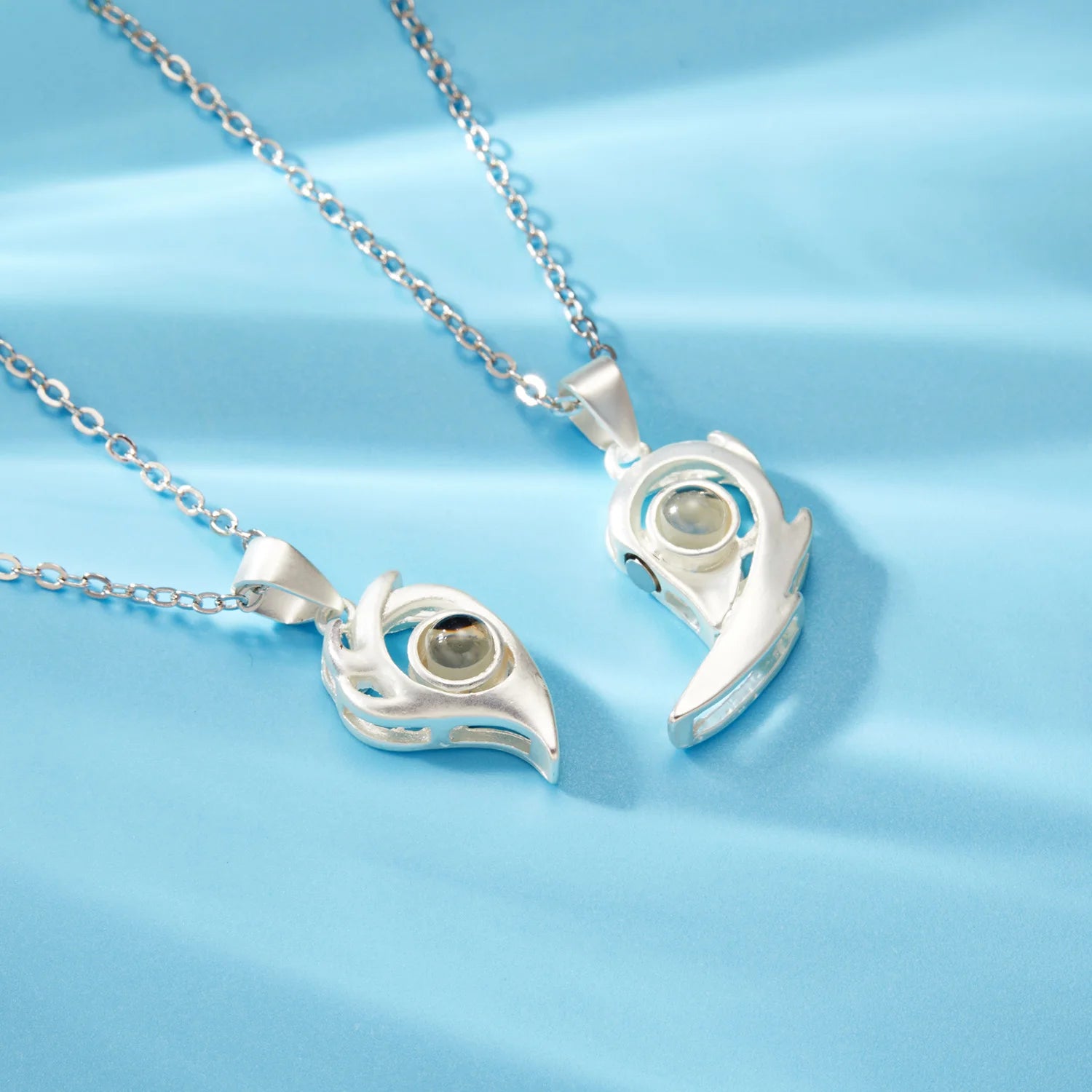 2Pc Magnetic Couple Necklace Set Distance Heart Matching Projection Pendent 100 Languages I Love You Lovers  Necklace Jewelry - Lovaki