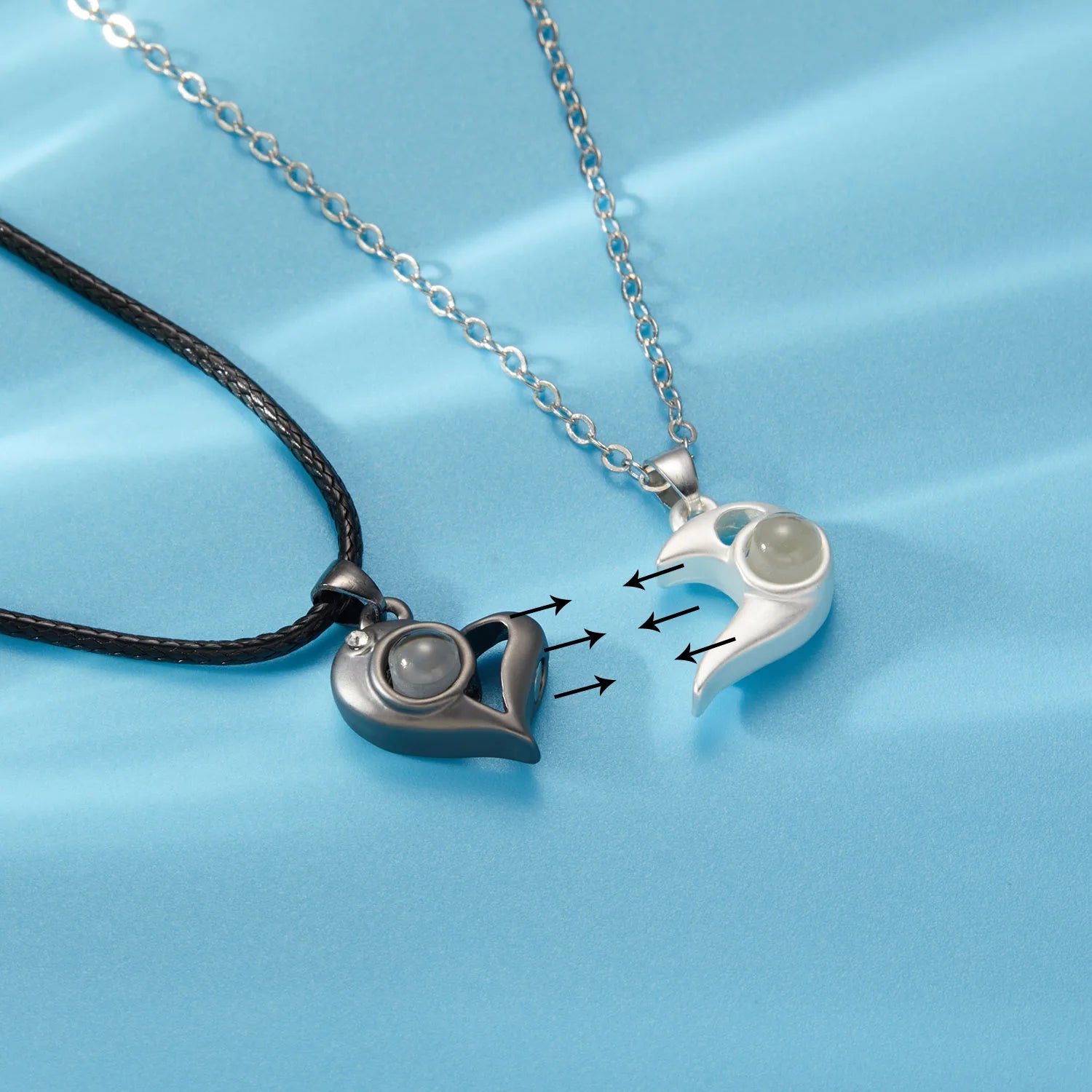 2Pc Magnetic Couple Necklace Set Distance Heart Matching Projection Pendent 100 Languages I Love You Lovers  Necklace Jewelry - Lovaki