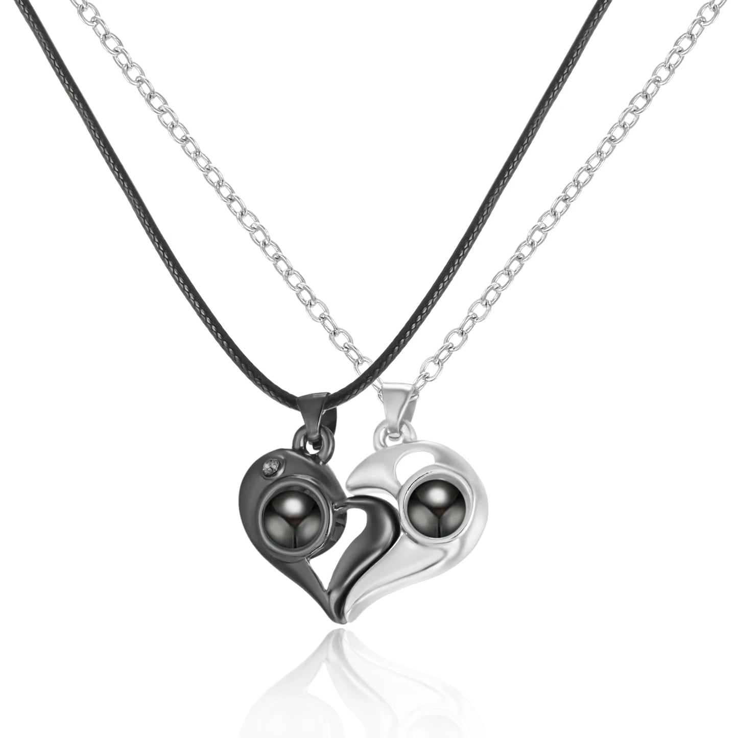 2Pc Magnetic Couple Necklace Set Distance Heart Matching Projection Pendent 100 Languages I Love You Lovers  Necklace Jewelry - Lovaki
