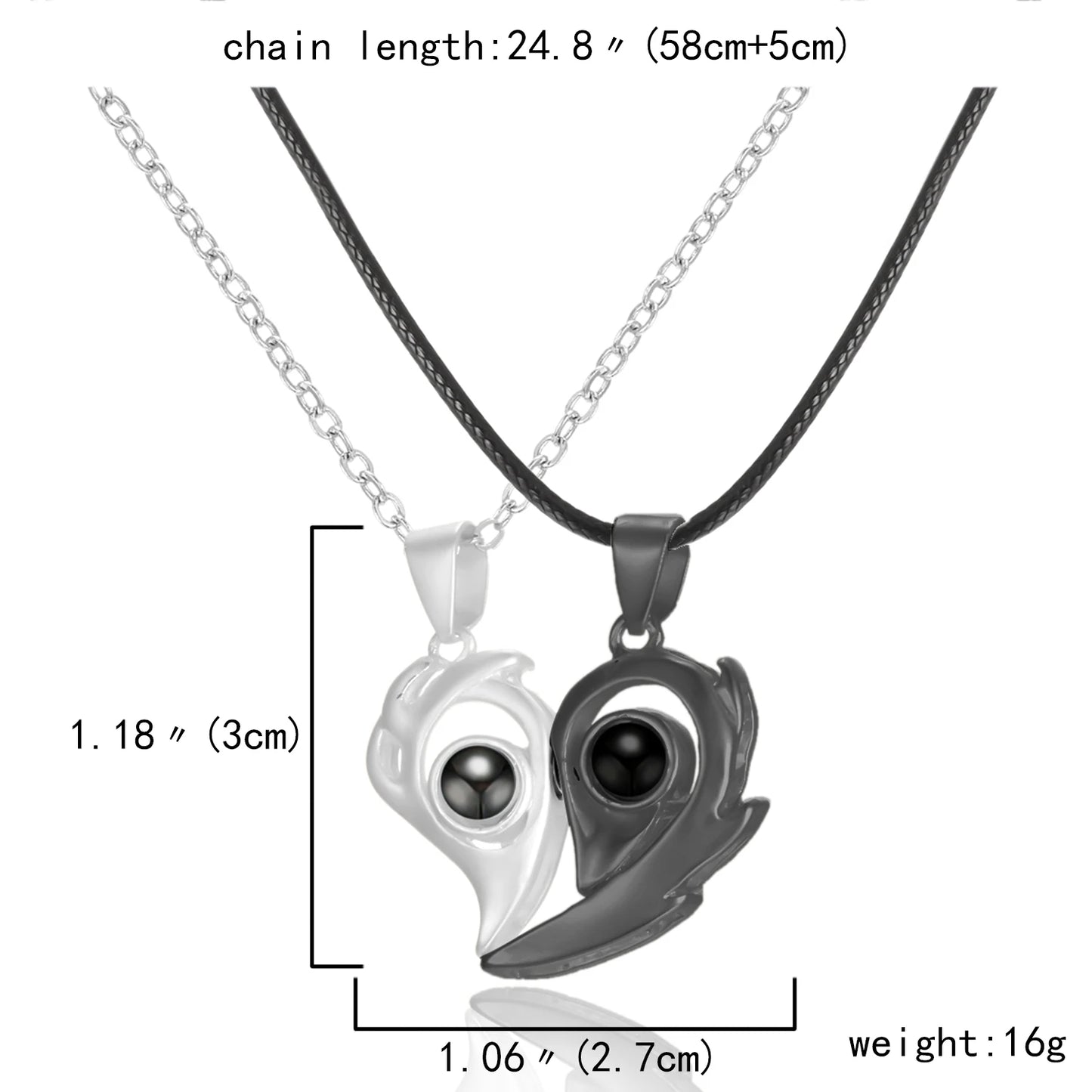2Pc Magnetic Couple Necklace Set Distance Heart Matching Projection Pendent 100 Languages I Love You Lovers  Necklace Jewelry - Lovaki