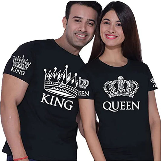 Matching Shirts for Couples Set for Him and Her King Queen T-Shirts Boyfriends Girlfriends Clothes Short Sleeve Graphic Tee Tops - Lovaki