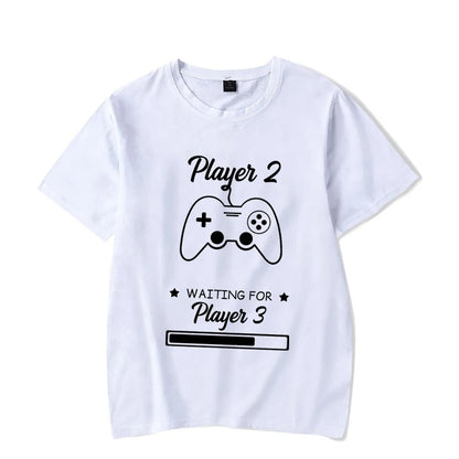 Couple Matching  T-Shirt Funny Game Player 1 Player 2 Shirts Short Sleeve Loose Women Men Tshirt Pregnancy Announcement Tops - Lovaki