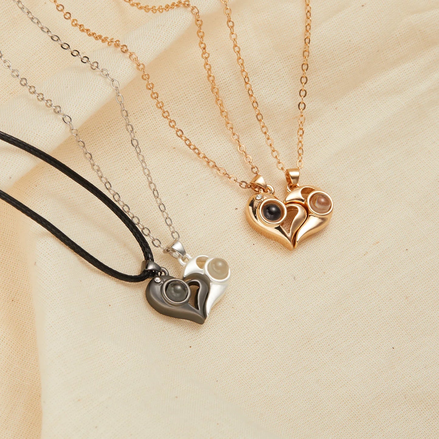 2Pc Magnetic Couple Necklace Set Distance Heart Matching Projection Pendent 100 Languages I Love You Lovers  Necklace Jewelry - Lovaki