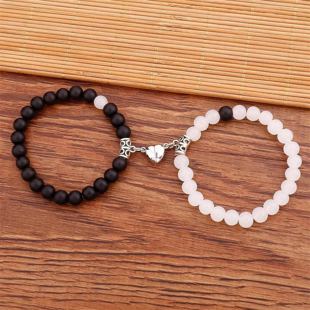 2PCS/Set Beads Couple Bracelets Natural Stone Distance Heart Magnet Bracelet For Lovers  Fashion Lovers Jewelry Gift - Lovaki