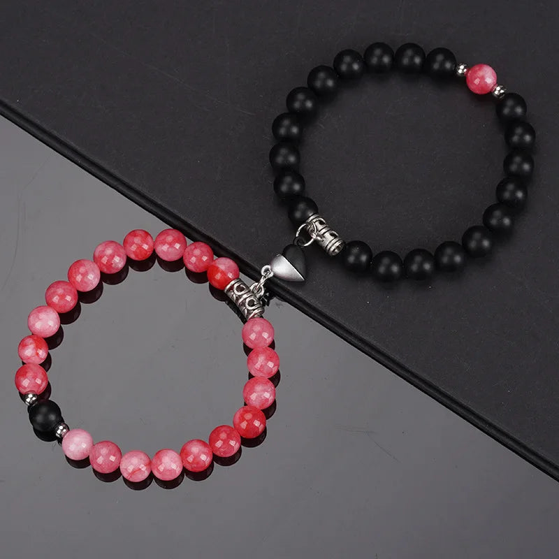 2PCS/Set Beads Couple Bracelets Natural Stone Distance Heart Magnet Bracelet For Lovers  Fashion Lovers Jewelry Gift - Lovaki