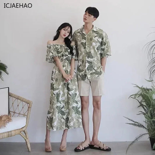 Matching Beach Skirt Couple Look Summer Vacation Shoot Slimming Outfit Holiday Fashion for Women Dress Elegant Seaside Photo - Lovaki