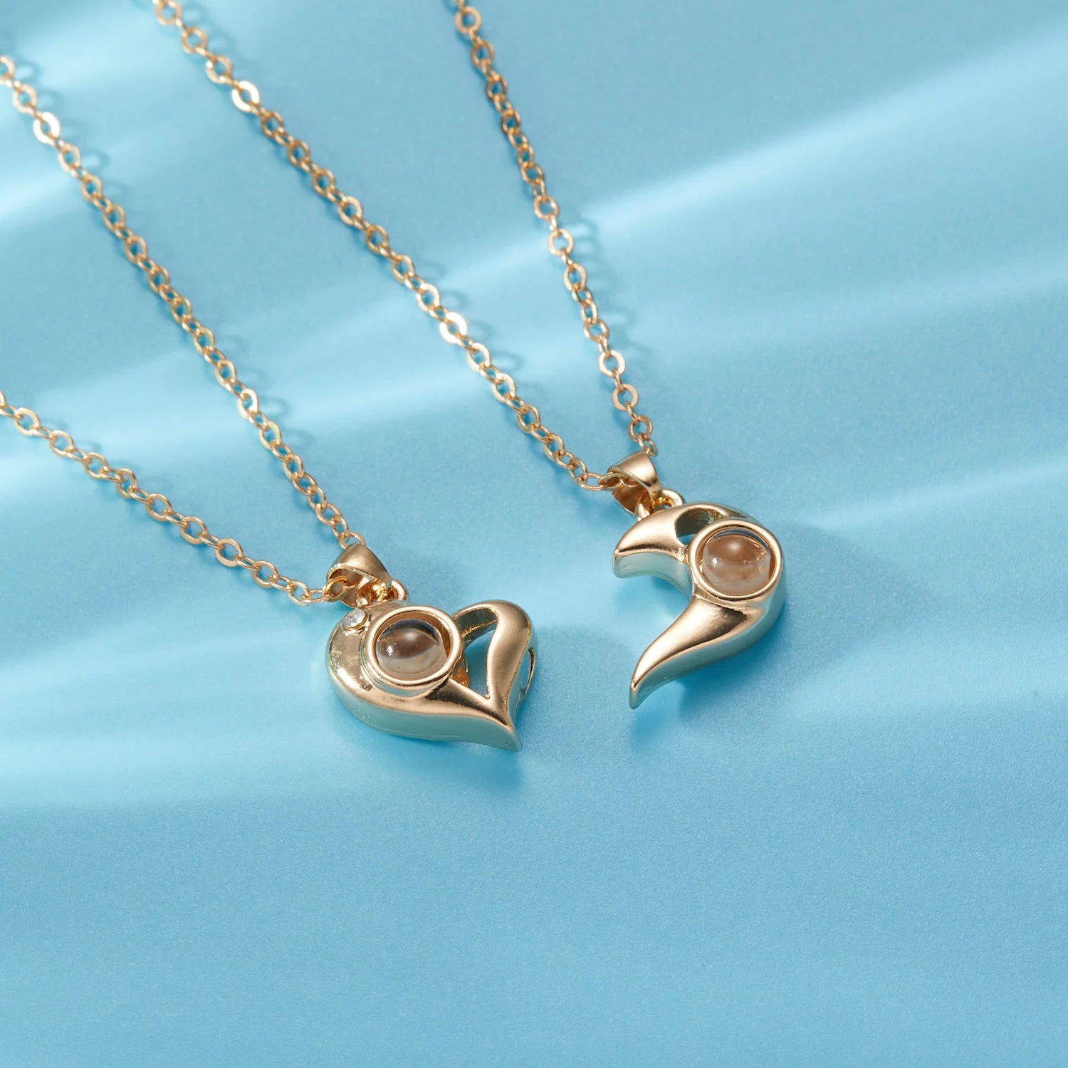 2Pc Magnetic Couple Necklace Set Distance Heart Matching Projection Pendent 100 Languages I Love You Lovers  Necklace Jewelry - Lovaki