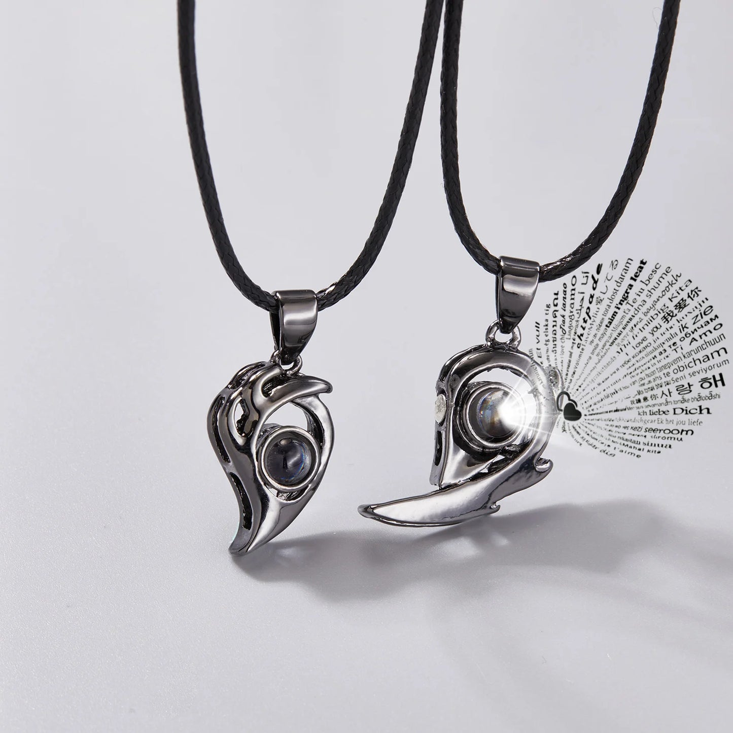 2Pc Magnetic Couple Necklace Set Distance Heart Matching Projection Pendent 100 Languages I Love You Lovers  Necklace Jewelry - Lovaki