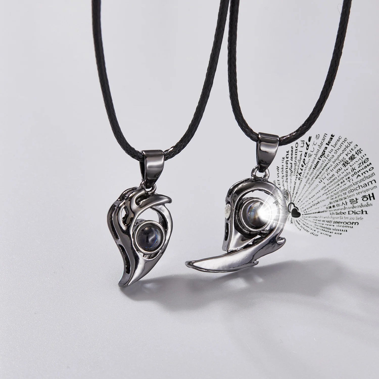 2Pc Magnetic Couple Necklace Set Distance Heart Matching Projection Pendent 100 Languages I Love You Lovers  Necklace Jewelry - Lovaki