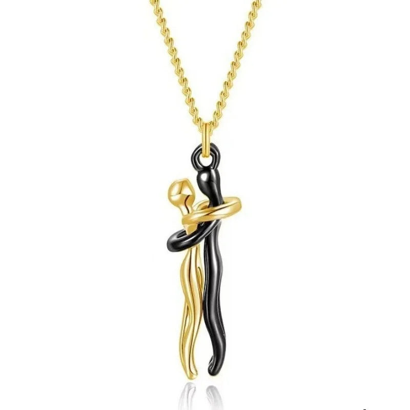 Hug Couples Pendant Necklace for Him and Her, The Tale of Two Lovers Jewelry, Affectionate Hug Necklaces Couple for Women Men - Lovaki