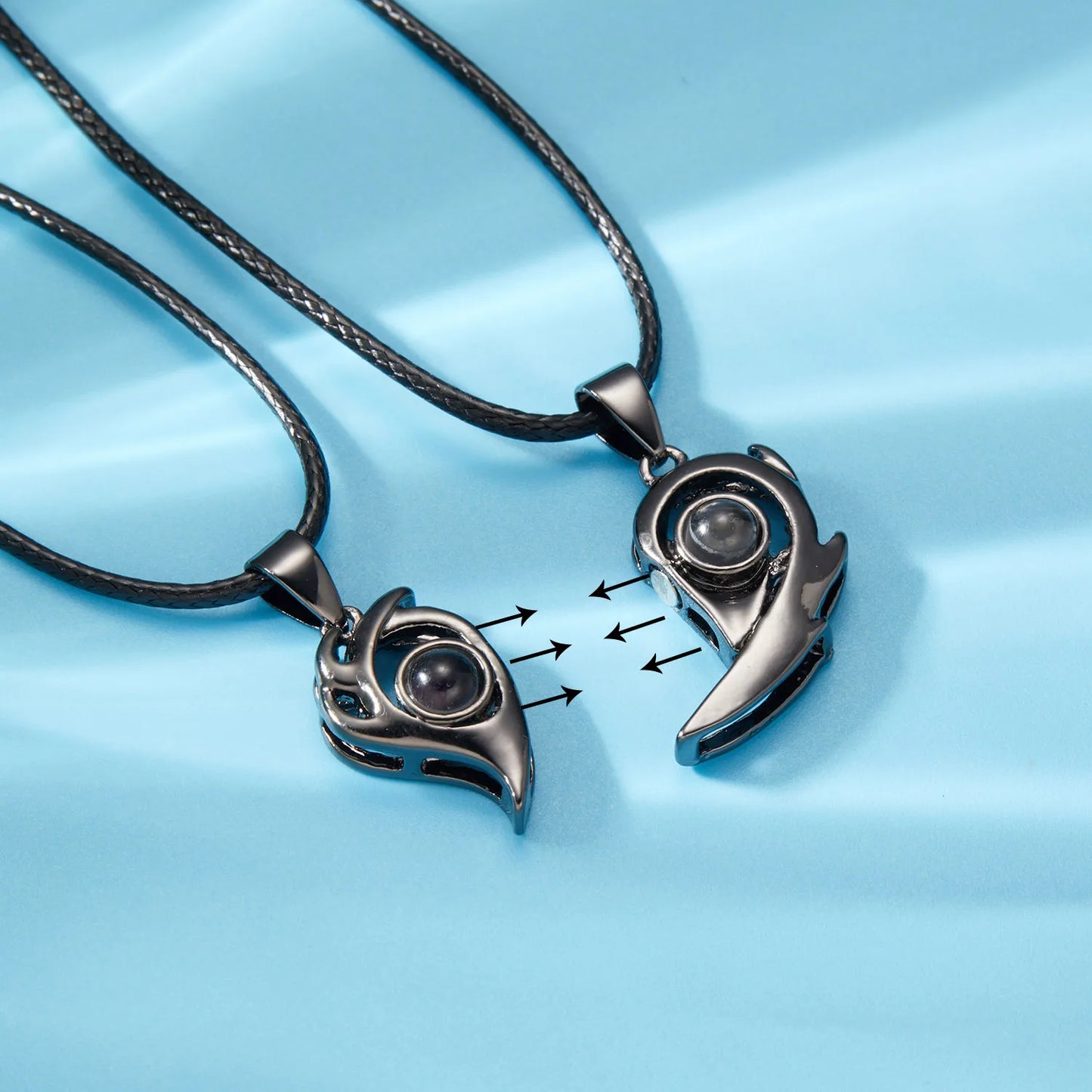 2Pc Magnetic Couple Necklace Set Distance Heart Matching Projection Pendent 100 Languages I Love You Lovers  Necklace Jewelry - Lovaki