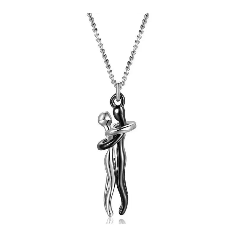 Hug Couples Pendant Necklace for Him and Her, The Tale of Two Lovers Jewelry, Affectionate Hug Necklaces Couple for Women Men - Lovaki