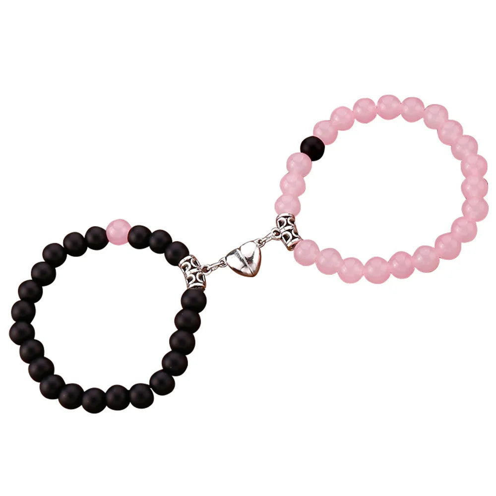 2PCS/Set Beads Couple Bracelets Natural Stone Distance Heart Magnet Bracelet For Lovers  Fashion Lovers Jewelry Gift - Lovaki