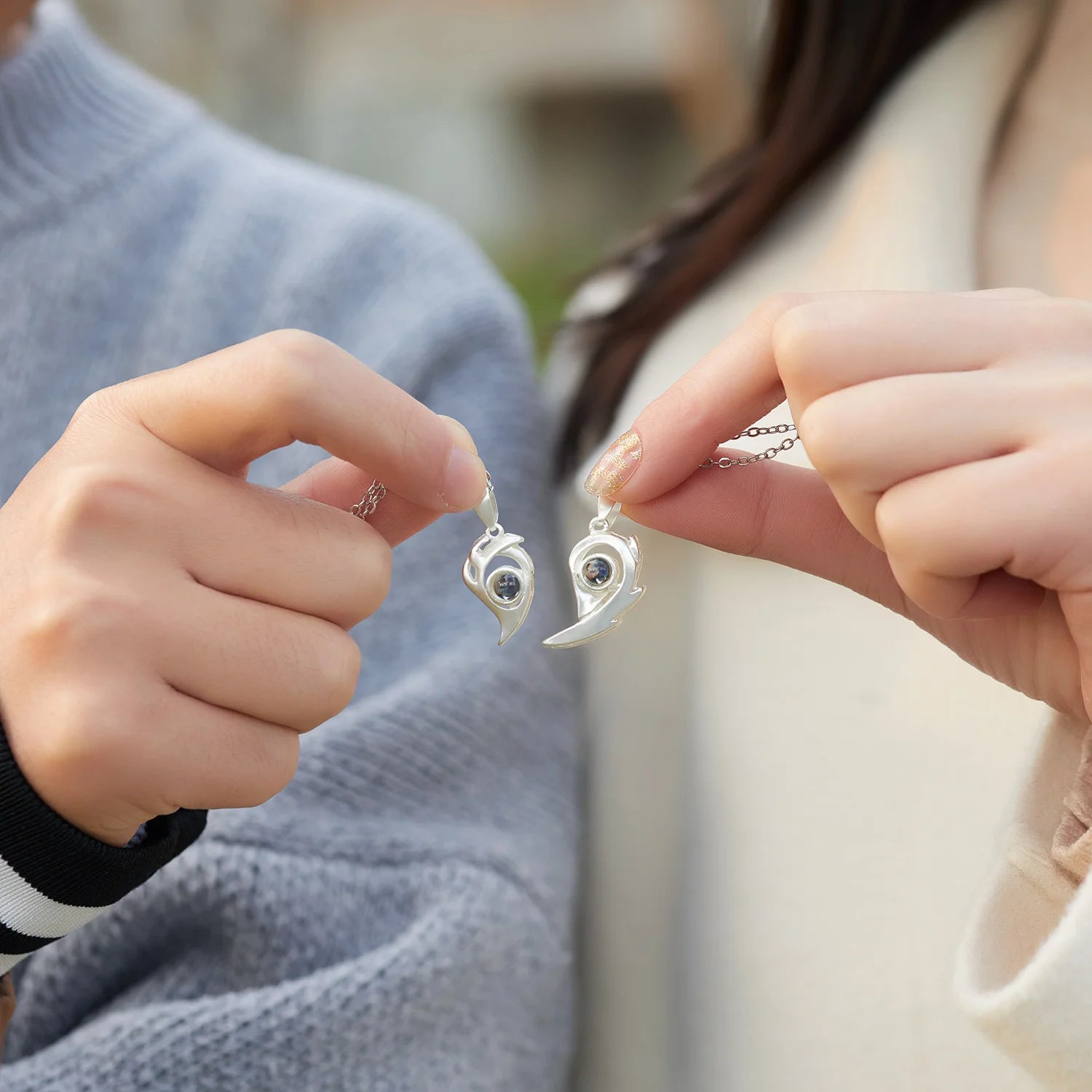 2Pc Magnetic Couple Necklace Set Distance Heart Matching Projection Pendent 100 Languages I Love You Lovers  Necklace Jewelry - Lovaki