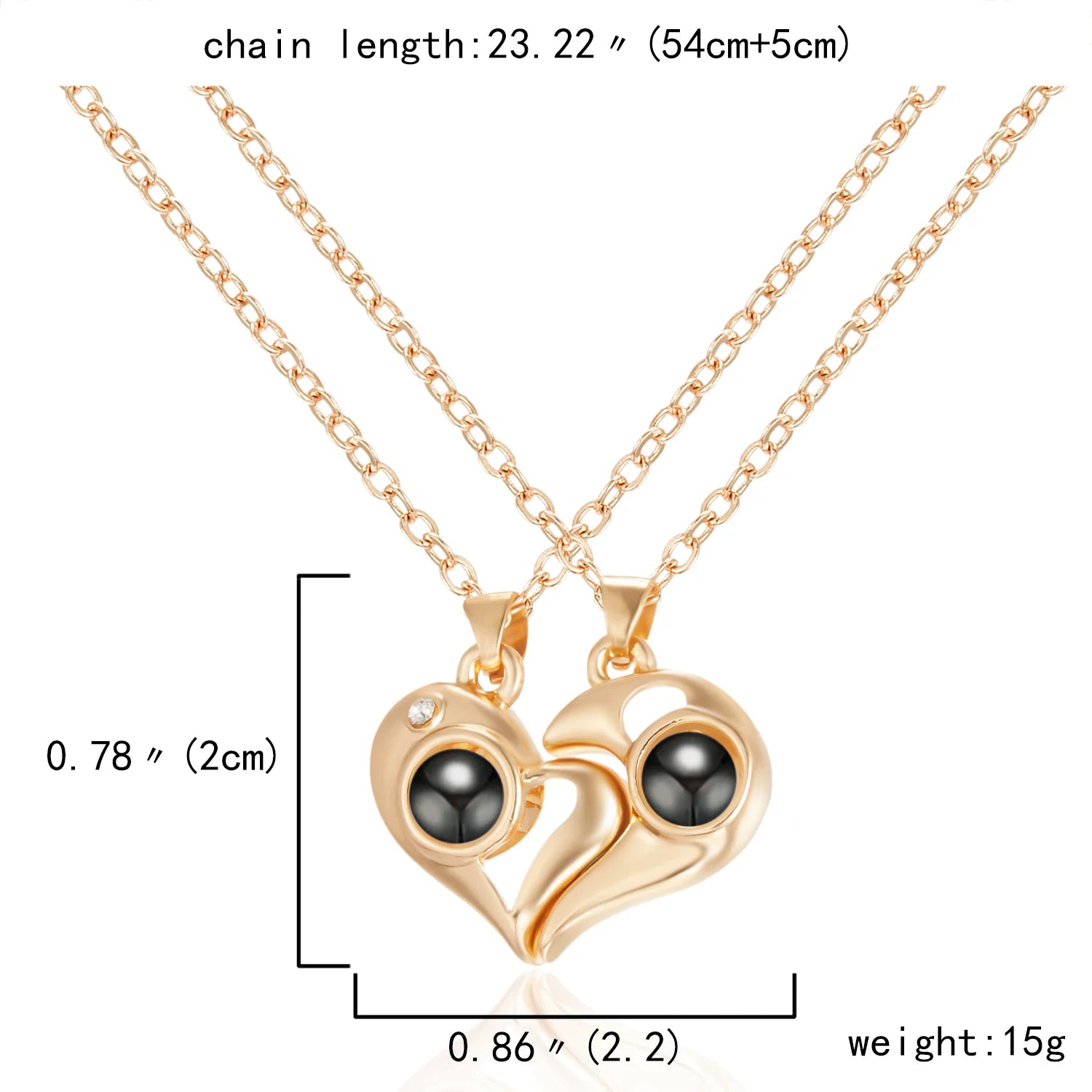 2Pc Magnetic Couple Necklace Set Distance Heart Matching Projection Pendent 100 Languages I Love You Lovers  Necklace Jewelry - Lovaki
