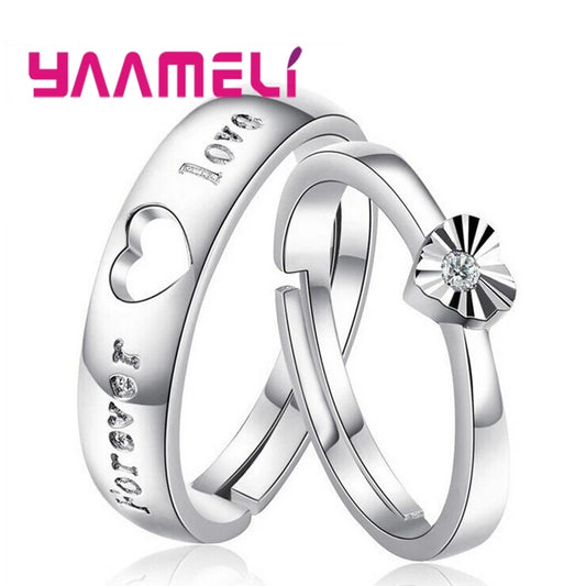 One Set Couple Bague Lover Best Gifts Silver Circle Hollow Heart Ring for Women Men Wedding Accessories Crystal Rings Jewelry - Lovaki