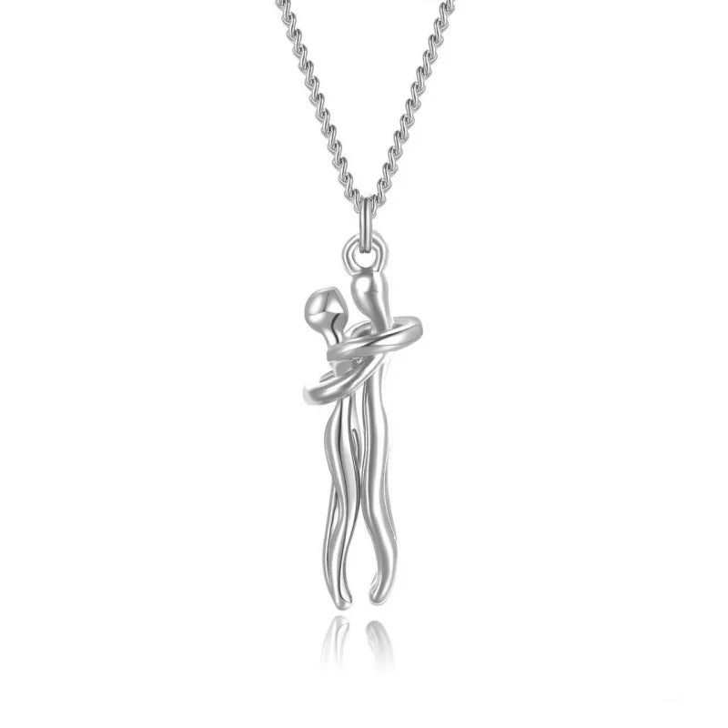 Hug Couples Pendant Necklace for Him and Her, The Tale of Two Lovers Jewelry, Affectionate Hug Necklaces Couple for Women Men - Lovaki