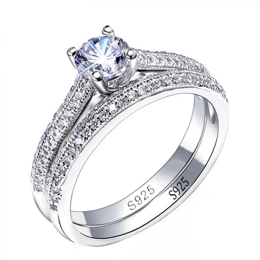 1 pair Vintage Halo 925 Sterling Silver Wedding Ring Set For Women Lady Anniversary Gift Jewelry Bulk Sell - Lovaki