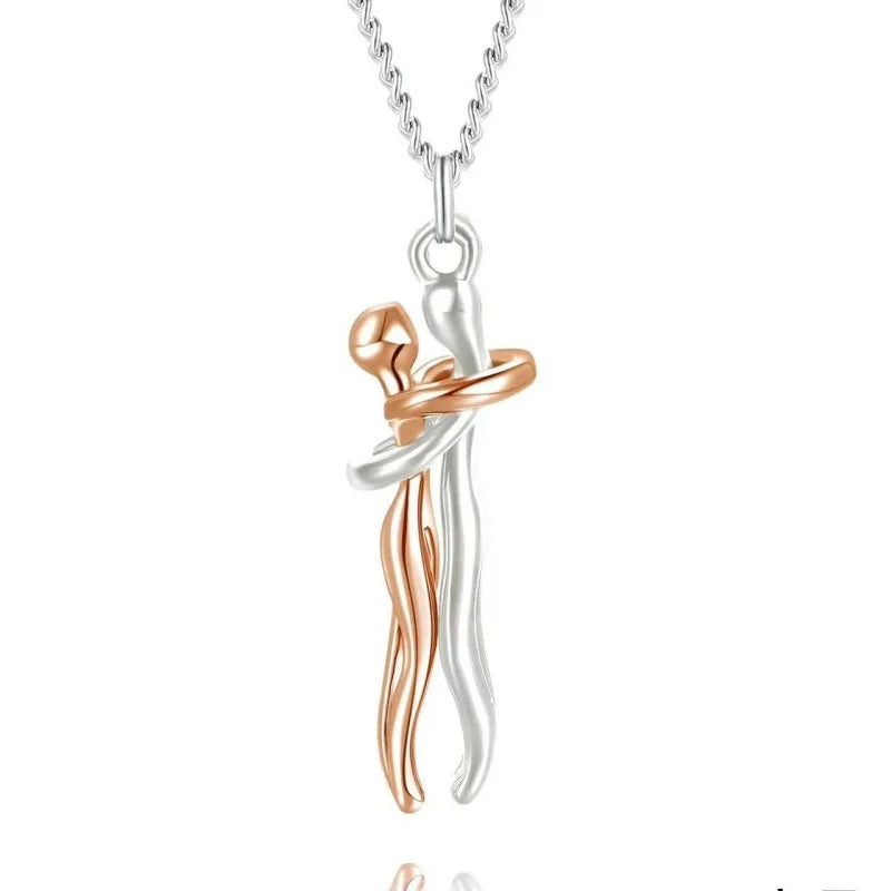 Hug Couples Pendant Necklace for Him and Her, The Tale of Two Lovers Jewelry, Affectionate Hug Necklaces Couple for Women Men - Lovaki