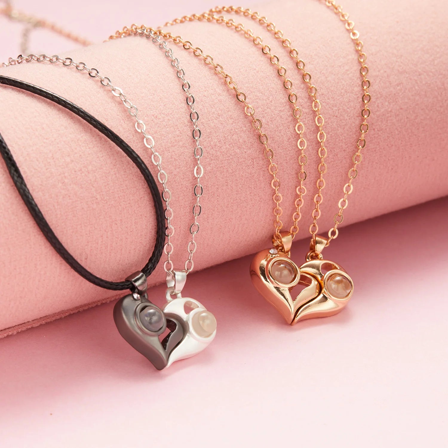 2Pc Magnetic Couple Necklace Set Distance Heart Matching Projection Pendent 100 Languages I Love You Lovers  Necklace Jewelry - Lovaki