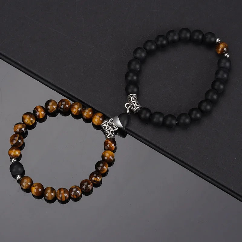 2PCS/Set Beads Couple Bracelets Natural Stone Distance Heart Magnet Bracelet For Lovers  Fashion Lovers Jewelry Gift - Lovaki