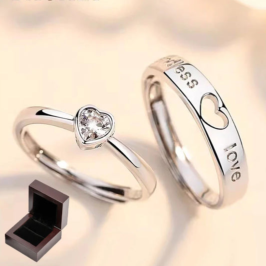 New Couple Engagement Rings 925 Sterling Silver Lovers Ring Jewelry for Propose Girlfriend Valentines Day Christmas Gifts - Lovaki